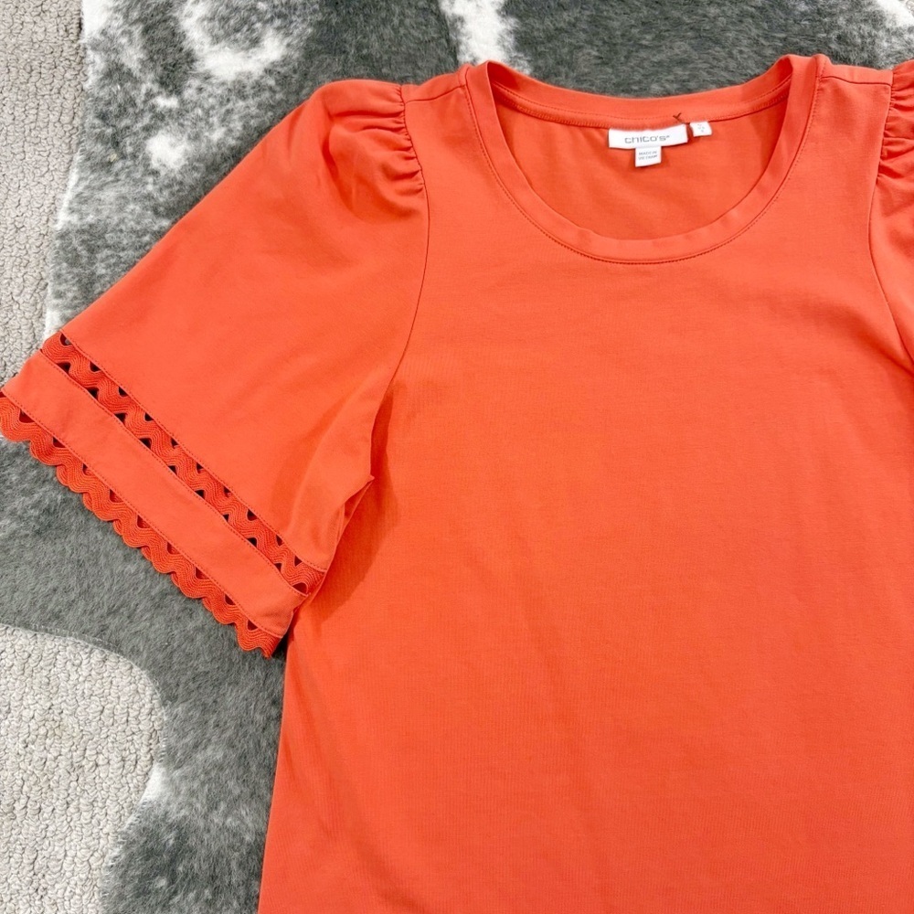 Chicos Ric Rac Sleeve Top 0 Small - Picture 2 of 9
